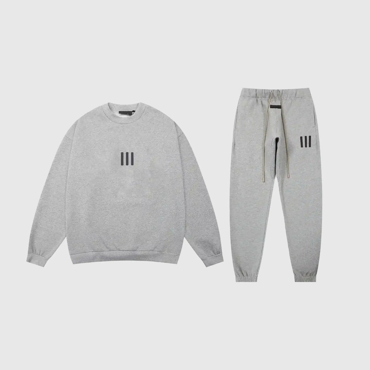 Fear of God Essentials Dark Heather Oatmeal Tracksuit – Classic Fit Crewneck & Jogger Set