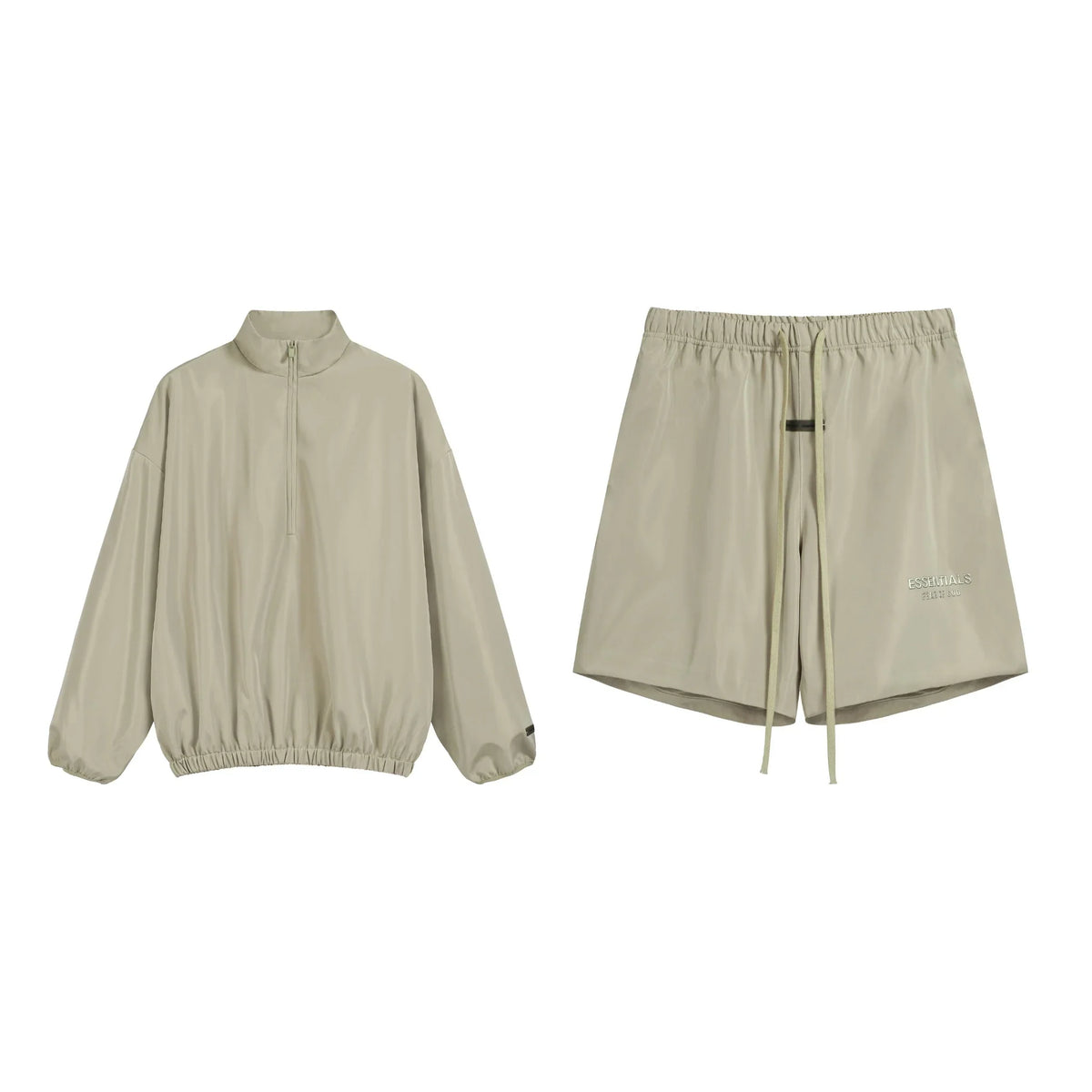 Essentials Tracksuit Wood Gray Half-Zip Nylon Pullover