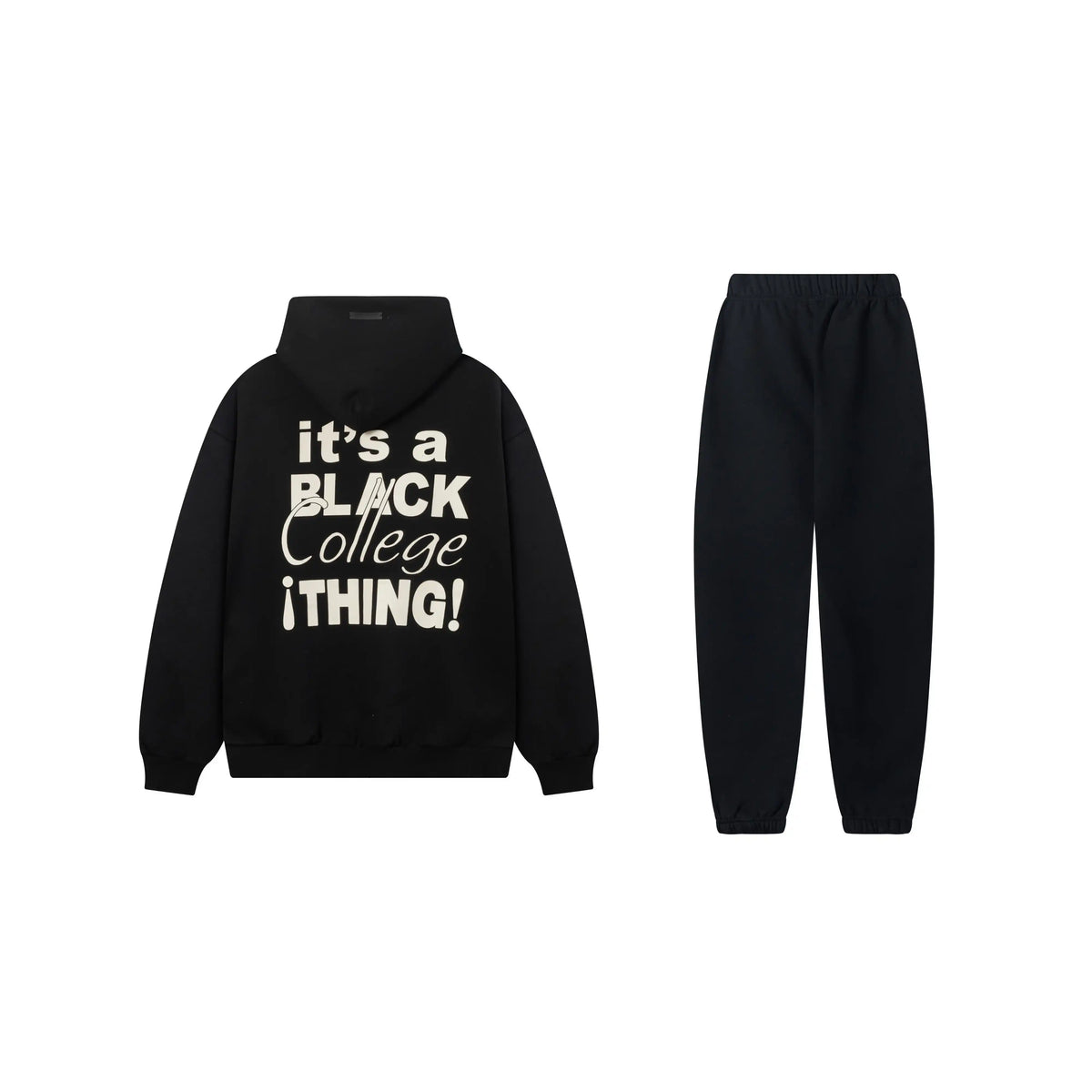 Fear of God Essentials Black Tracksuit – Rubber Logo Hoodie & Jogger Set