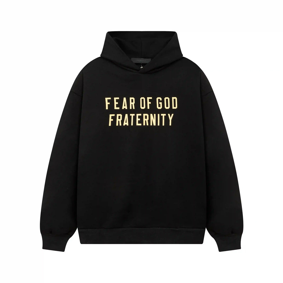 Fear of God Essentials Black Tracksuit – Rubber Logo Hoodie & Jogger Set