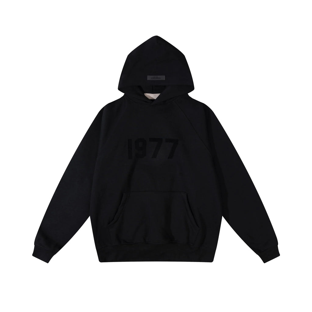 Fear of God Essentials Black Tracksuit – Rubber Logo Hoodie & Jogger Set