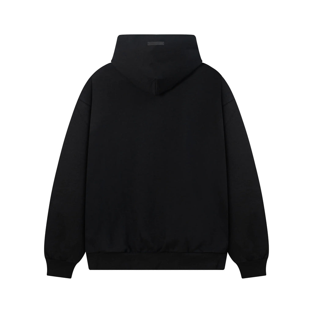 Fear of God Essentials Black Tracksuit – Rubber Logo Hoodie & Jogger Set