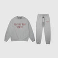 Fear of God Essentials Dark Heather Oatmeal Tracksuit – Classic Fit Crewneck & Jogger Set