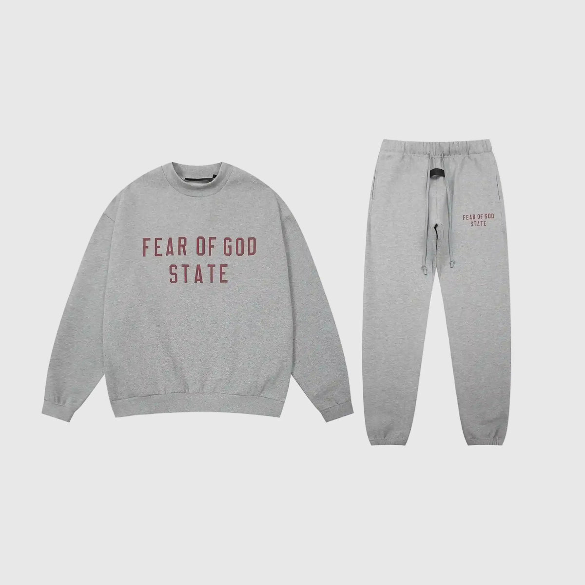 Fear of God Essentials Dark Heather Oatmeal Tracksuit – Classic Fit Crewneck & Jogger Set