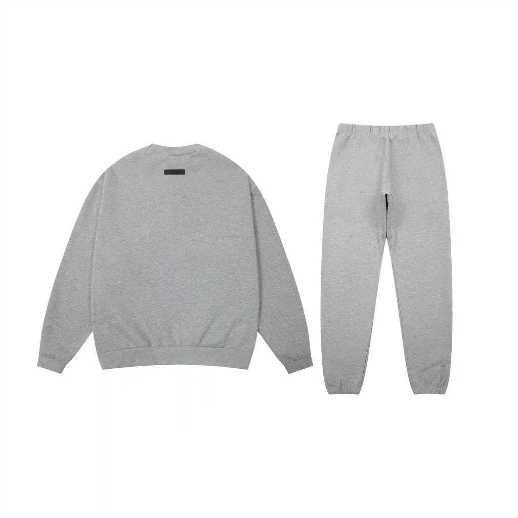 Fear of God Essentials Dark Heather Oatmeal Tracksuit – Classic Fit Crewneck & Jogger Set