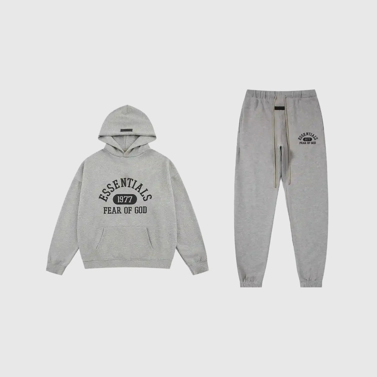 Fear of God Essentials Dark Heather Oatmeal Tracksuit – Classic Fit Hoodie & Jogger Set