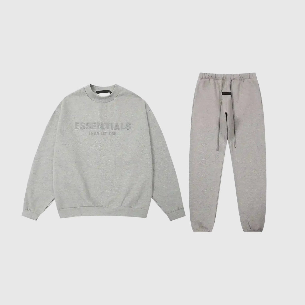 Fear of God Essentials Dark Heather Oatmeal Tracksuit – Classic Fit Crewneck & Jogger Set