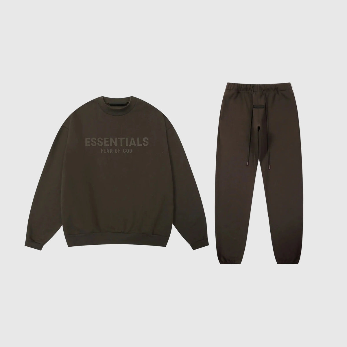 Fear of God Essentials English Walnut Tracksuit – Classic Fit Crewneck & Jogger Set
