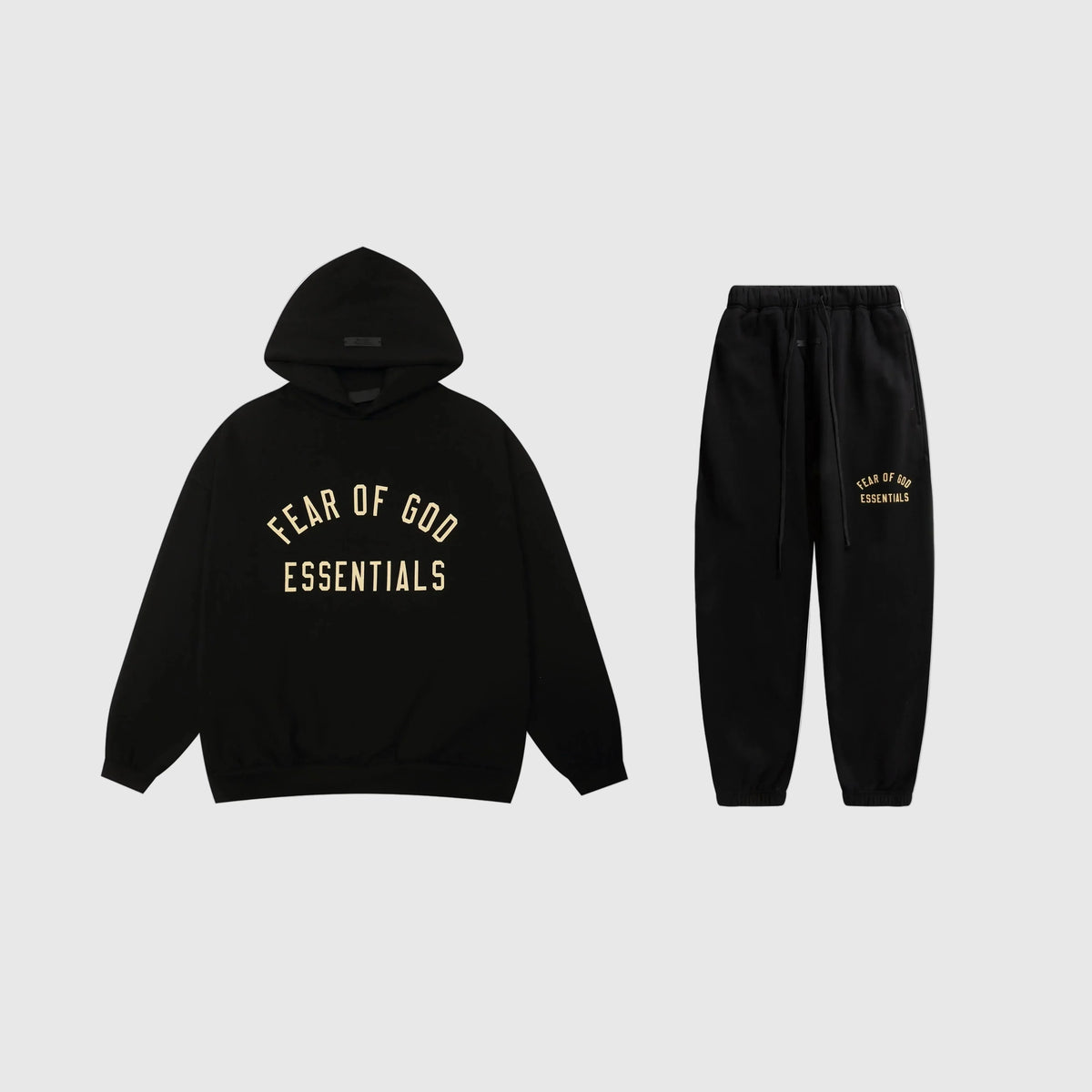 Fear of God Essentials Black Tracksuit – Classic Fit Hoodie & Jogger Set