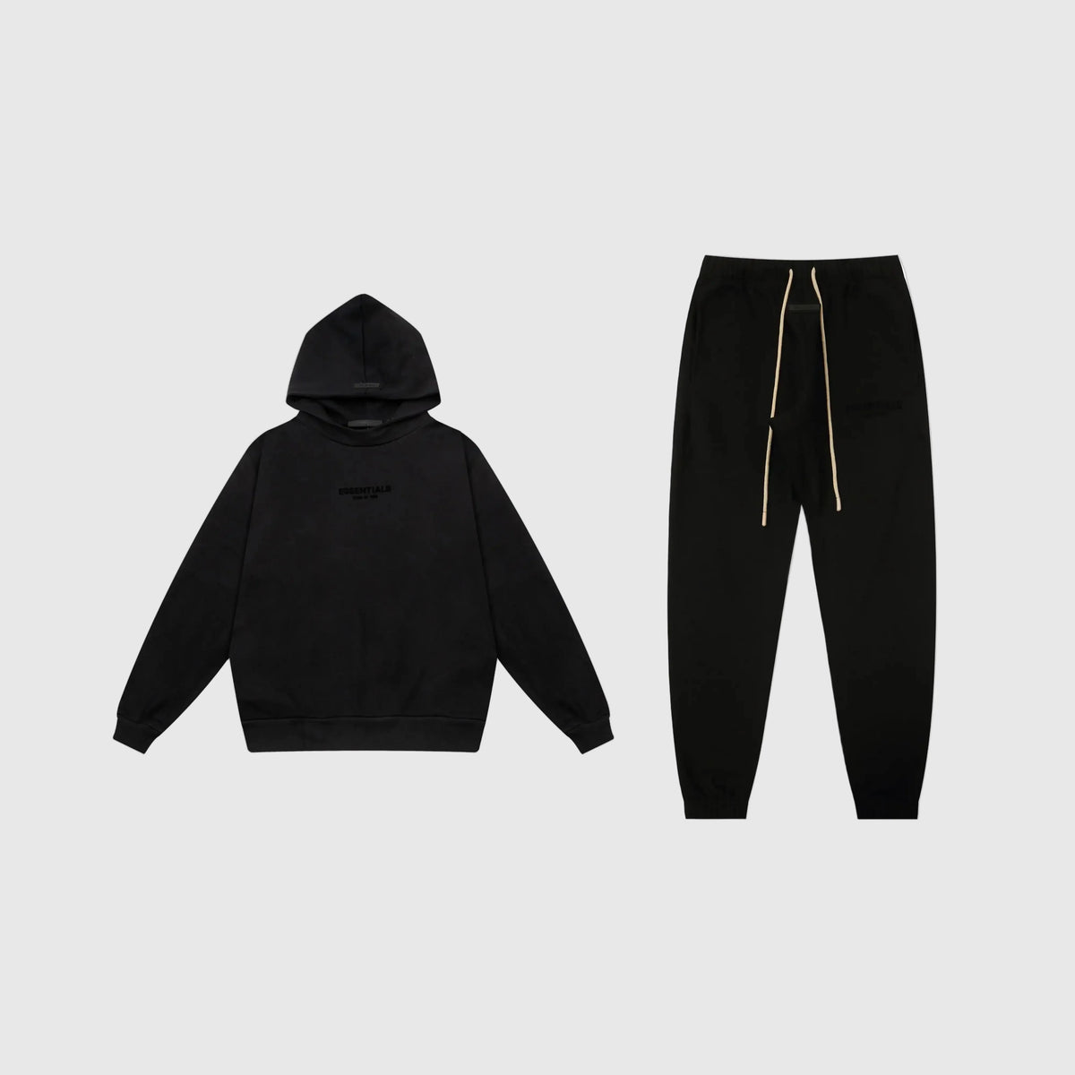 Fear of God Essentials Black Tracksuit – Classic Fit Hoodie & Jogger Set