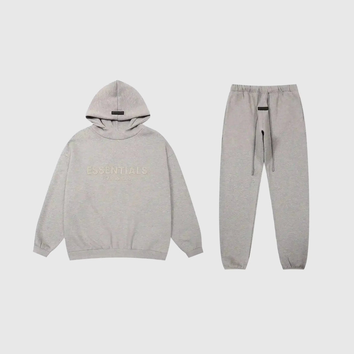 Fear of God Essentials Dark Heather Oatmeal Tracksuit – Classic Fit Hoodie & Jogger Set