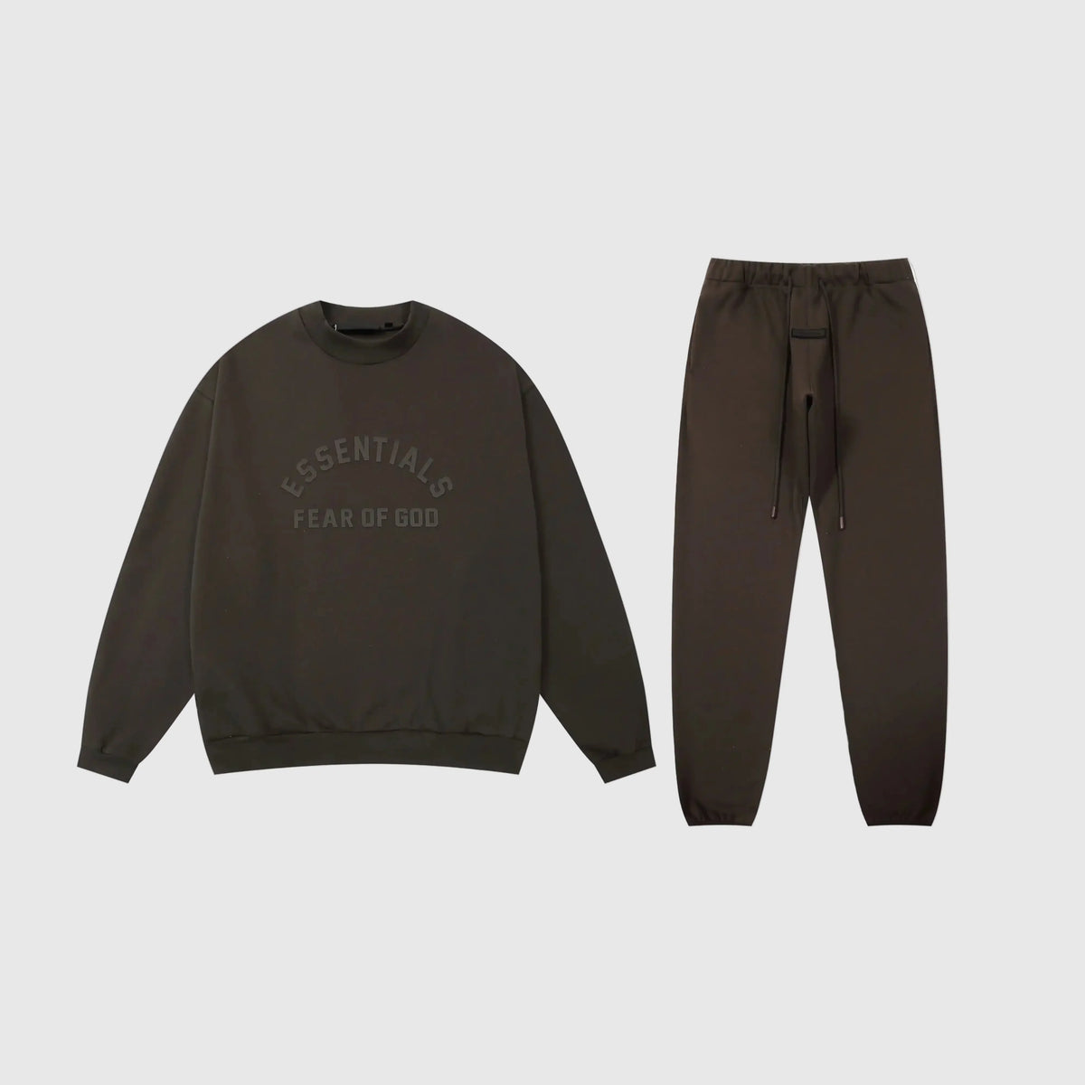 Fear of God Essentials English Walnut Tracksuit – Classic Fit Crewneck & Jogger Set