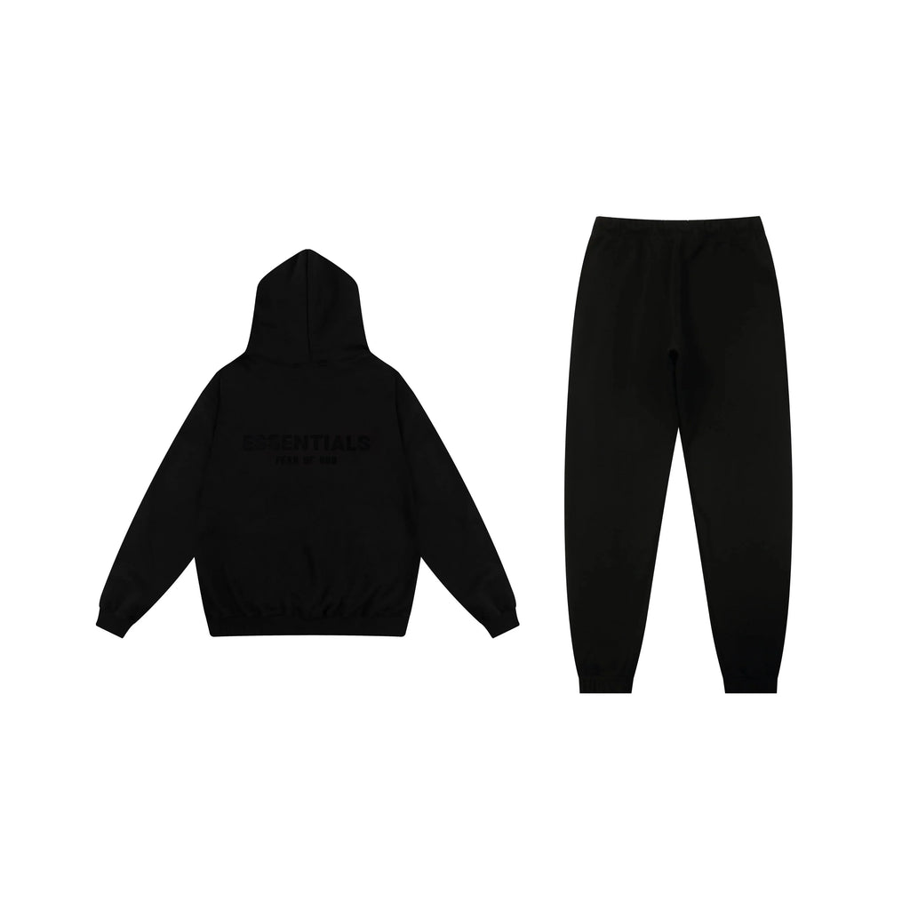 Essentials Black Relaxed Everyday Fleece Tracksuit – Casual Comfort Set